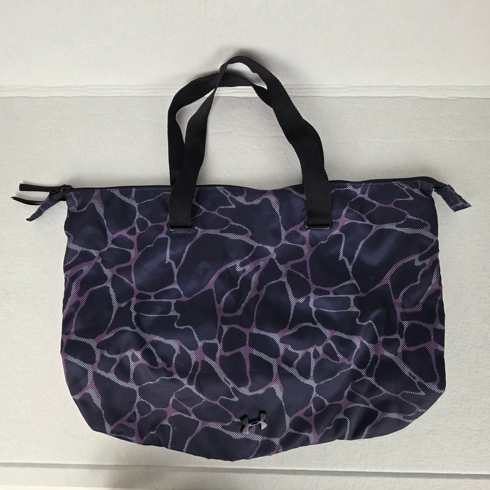 Under Armour Tote Bag Navy Purple Geometric Crackle Print Zip Top Shoulder